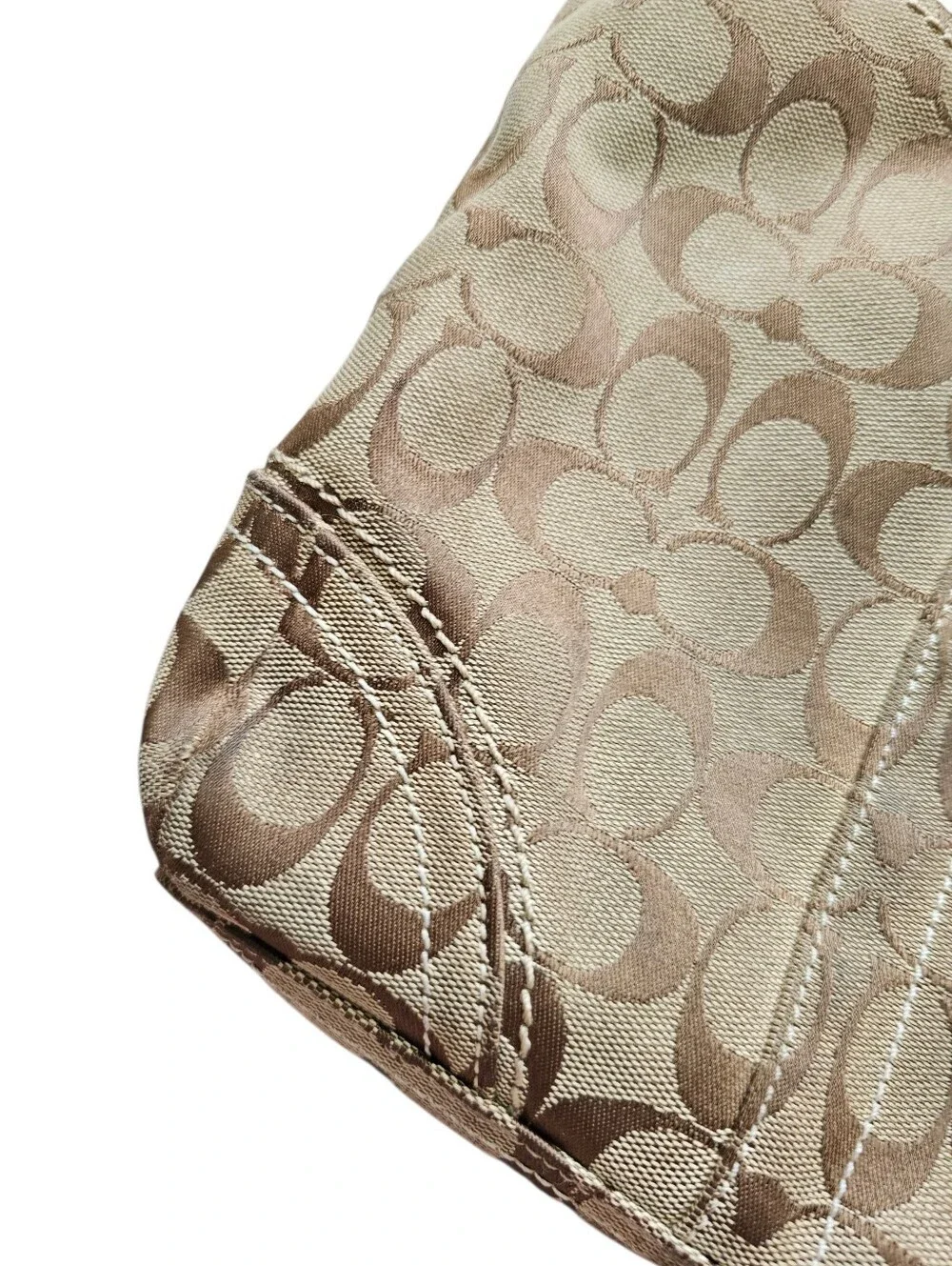 Y2k Coach Signature 10402 Crossbody Purse Shoulder Bag with Leather Trim Brown